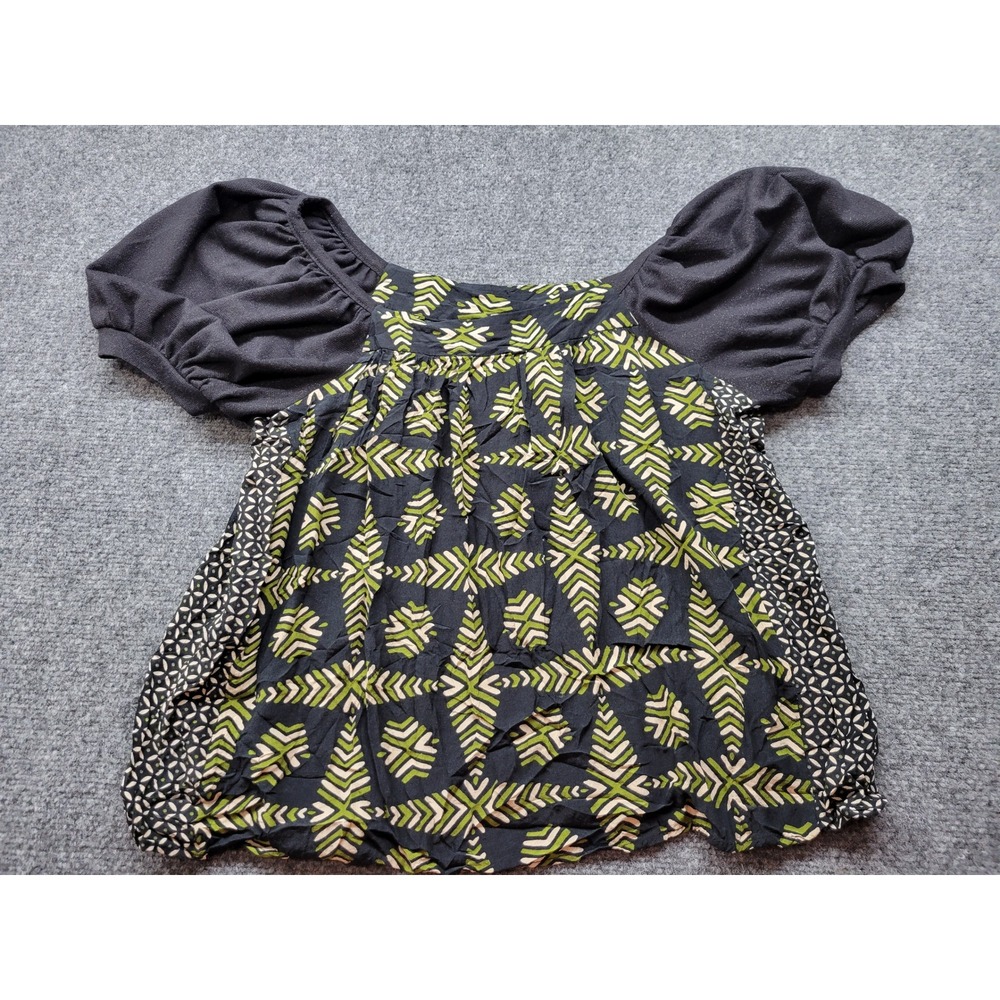 Maeve by Anthropologie Green Geometric Print Puff Sleeve Blouse Small